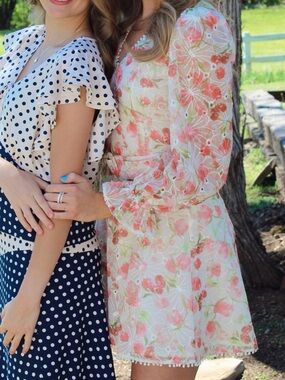 Floral Long Sleeve Mini Dress in Coral Pink - Womens